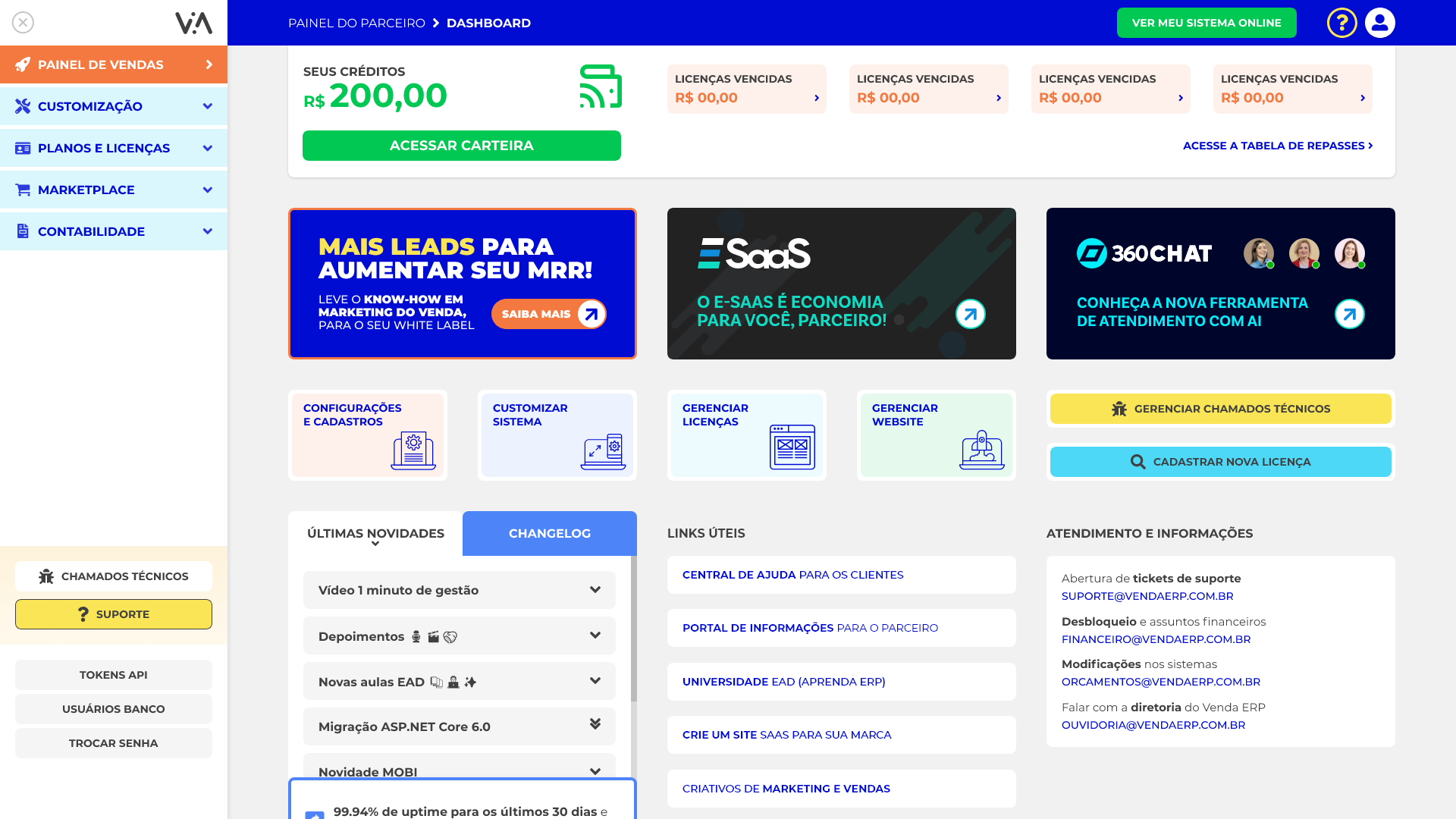 Painel Whitelabel — Depois